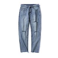 mens mid rise micro elastic jeans pants simple straight solid