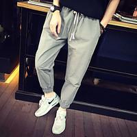 Men\'s Mid Rise Micro-elastic Chinos Sweatpants Pants, Active Simple Loose Slim Solid