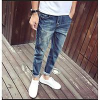 mens low rise inelastic jeans chinos pants street chic slim solid