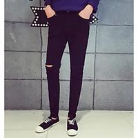 mens mid rise inelastic jeans pants simple slim skinny solid