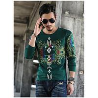 Men\'s Going out Casual/Daily Holiday Vintage Street chic Active All Seasons T-shirt, Solid Print Round Neck Long Sleeve CottonOpaque