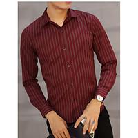Men\'s Going out Casual/Daily Work Simple Shirt, Solid Striped Button Down Collar Long Sleeve Cotton