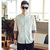 mens casual simple summer shirt pattern stand short sleeve cotton