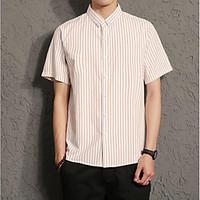 mens casual simple summer shirt striped stand short sleeve cotton