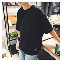 Men\'s Daily Simple T-shirt, Solid Round Neck Short Sleeve Cotton