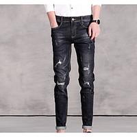 mens mid rise micro elastic jeans pants simple straight solid