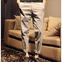 mens mid rise micro elastic chinos pants simple straight slim solid