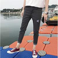 mens mid rise micro elastic chinos pants simple slim pure color solid