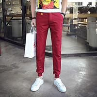 mens mid rise micro elastic chinos pants simple slim pure color solid