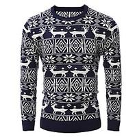 Men\'s Casual/Daily Long Pullover, Animal Print Round Neck Long Sleeve Cotton Fall Winter Medium Micro-elastic