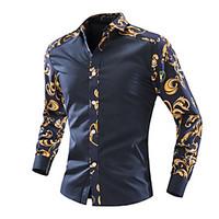 Men\'s Casual/Daily Chinoiserie Shirt, Floral Classic Collar Long Sleeve Cotton