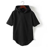 Men\'s Casual/Daily Hoodie Solid Round Neck Micro-elastic Cotton Short Sleeve Spring Summer