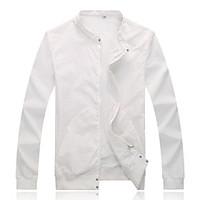 mens going out casualdaily simple spring fall jacket solid round neck  ...