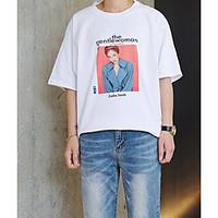 Men\'s Going out Casual/Daily Simple Street chic Spring Summer T-shirt, Print Round Neck Short Sleeve Cotton Thin