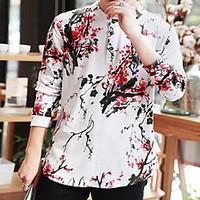 mens going out simple fall shirt floral shirt collar long sleeve blue  ...