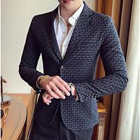 Men\'s Work Simple Spring Blazer, Print Shirt Collar Long Sleeve Regular Others