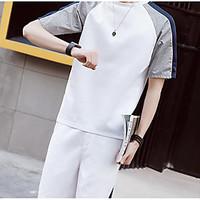 mens casualdaily simple activewear set solid color block round neck mi ...