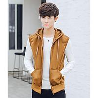 Men\'s Daily Hoodie Solid Hooded Inelastic Cotton Sleeveless Spring Fall