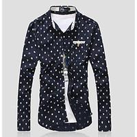 Men\'s Casual Simple Shirt, Polka Dot Shirt Collar Long Sleeve Cotton Linen