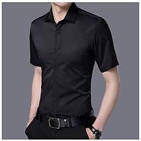 Men\'s Daily Simple Shirt, Solid Shirt Collar Short Sleeve Cotton