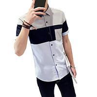 Men\'s Casual/Daily Formal Beach Vintage Simple Street chic Summer Shirt, Solid Patchwork Shirt Collar Short Sleeve Blue WhiteCotton
