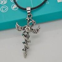 mens cross angel wings snake necklace