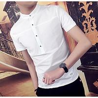 mens work simple spring t shirt solid stand short sleeve cotton thin