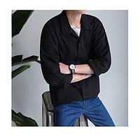 Men\'s Casual/Daily Simple Street chic Spring Summer Shirt, Solid Shirt Collar Long Sleeve Cotton Thin