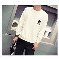 Men\'s Casual/Daily Simple Sweatshirt Solid Letter Round Neck Micro-elastic Cotton Long Sleeve Spring