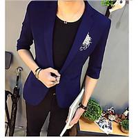 Men\'s Work Simple Spring Blazer, Solid Shirt Collar Long Sleeve Short Cotton Polyester Embroidered