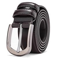 Men\'s Black Leather Waist Belt Straps Casual Pants Jeans Silver Wide Waist Belt Buckle