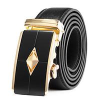 Men\'s Suits Dress Black Gold Automatic Belt Buckles Black Leather Waist Belt Strap