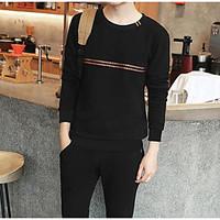 mens sport outdoor clothing sweatshirt striped pure color round neck m ...