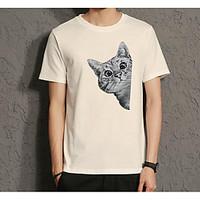 Men\'s Casual Simple Summer T-shirt, Cat Round Neck Short Sleeve Cotton Medium