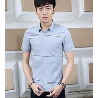 Men\'s Business Daily Casual Simple Street chic Summer Shirt, Striped Shirt Collar Short Sleeve Cotton Medium