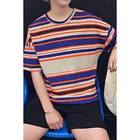 mens daily casual simple summer t shirt striped round neck short sleev ...