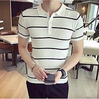 Men\'s Casual/Daily Simple T-shirt, Striped Shirt Collar Short Sleeve Cotton Thin