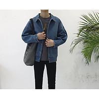Men\'s Daily Casual Vintage Simple Street chic Spring/Fall Denim Jacket, Solid Notch Lapel Long Sleeve Regular Denim
