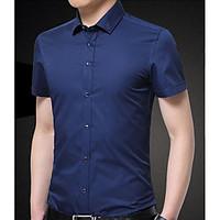Men\'s Business Simple Summer Shirt, Solid Shirt Collar Short Sleeve Cotton Blends Thin