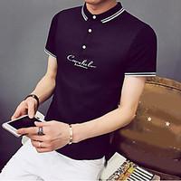 mens casualdaily simple t shirt print shirt collar short sleeve cotton ...