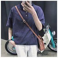 Men\'s Casual/Daily Simple Summer Shirt, Striped Shirt Collar Short Sleeve Cotton Thin