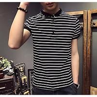 Men\'s Casual Simple Summer T-shirt, Striped Shirt Collar Short Sleeve Cotton