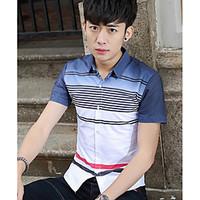 mens casual simple summer shirt striped square neck short sleeve oxfor ...