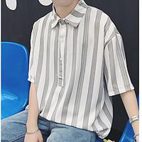 Men\'s Daily Casual Simple Street chic Summer Shirt, Striped Shirt Collar ½ Length Sleeve Cotton Blend Thin