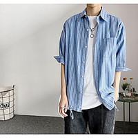 mens daily casual simple shirt solid striped square neck short sleeve  ...