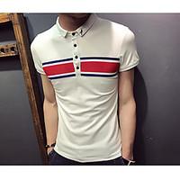 Men\'s Daily Casual Simple Summer T-shirt, Striped Shirt Collar Short Sleeve Modal Thin