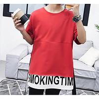 Men\'s Daily Casual Street chic Summer T-shirt, Solid Color Block Letter Round Neck ½ Length Sleeve Cotton Medium