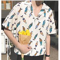 Men\'s Daily Casual Simple Street chic Summer T-shirt, Patterned Shirt Collar ½ Length Sleeve Cotton Medium