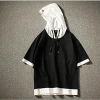 mens daily casual simple street chic t shirt solid color block hooded  ...