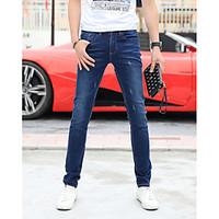 mens mid rise high elasticity jeans pants simple slim solid